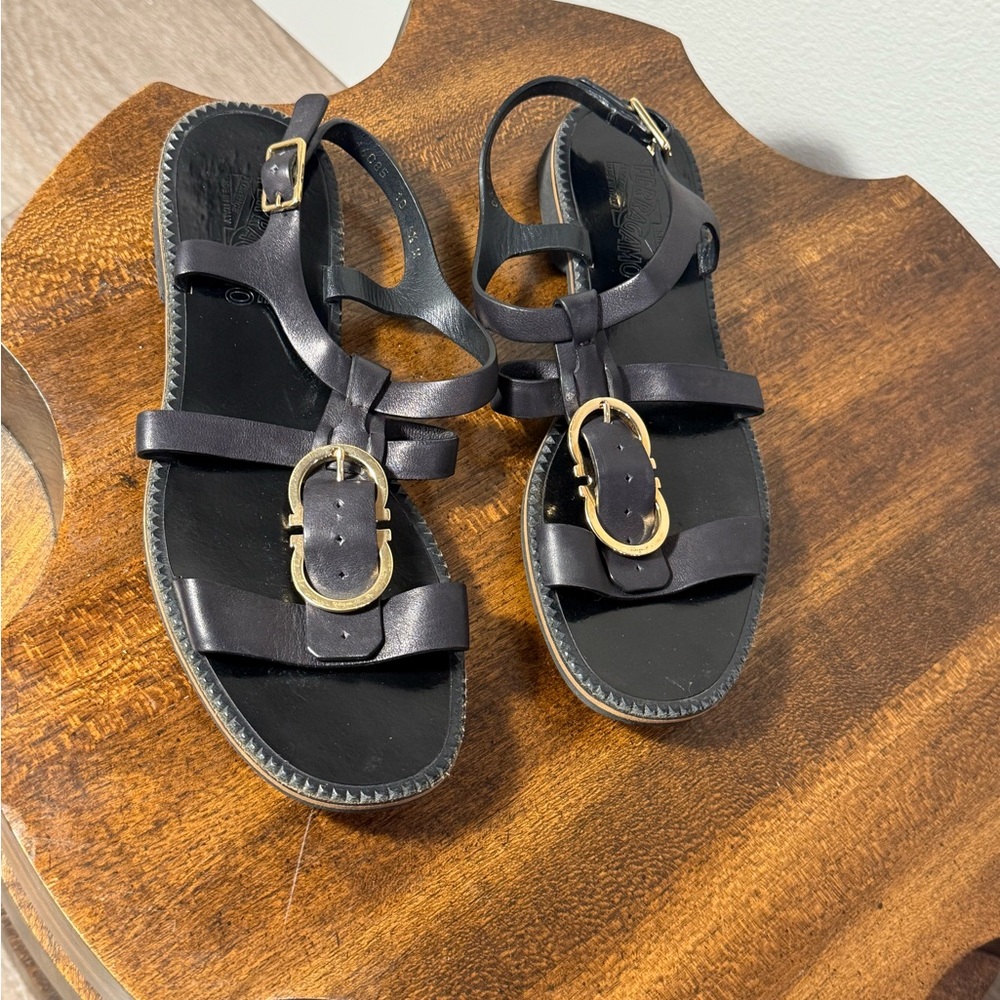 Salvatore Ferragamo Black Leather Sandals womens size 6.5